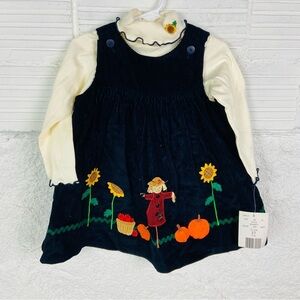 Sophie Rose Cream navy corduroy turtleneck Dress with Floral fall Embroidery 2T